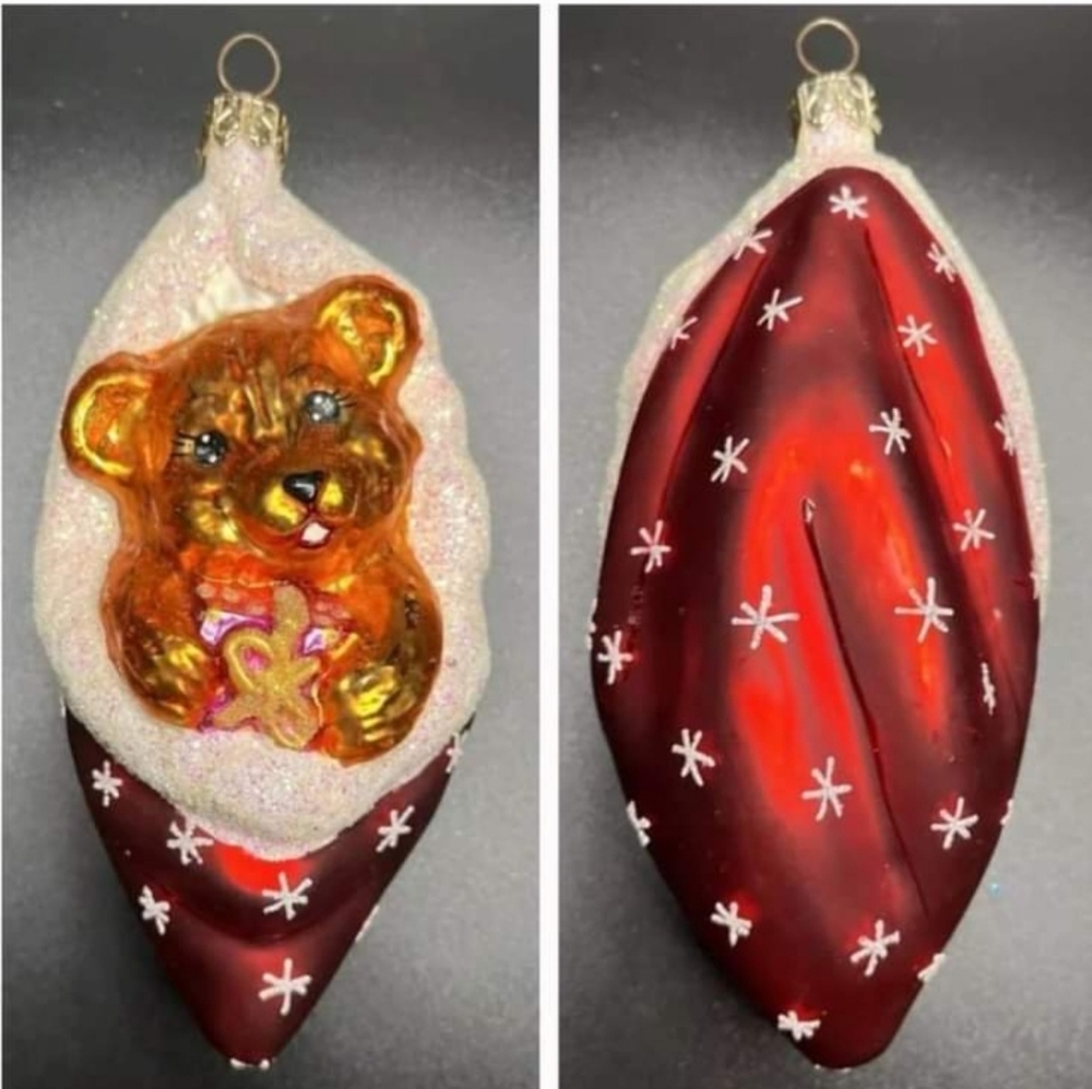 Christopher Radko “Cozykins” Bear in Stocking  handpainted/handblown ornament